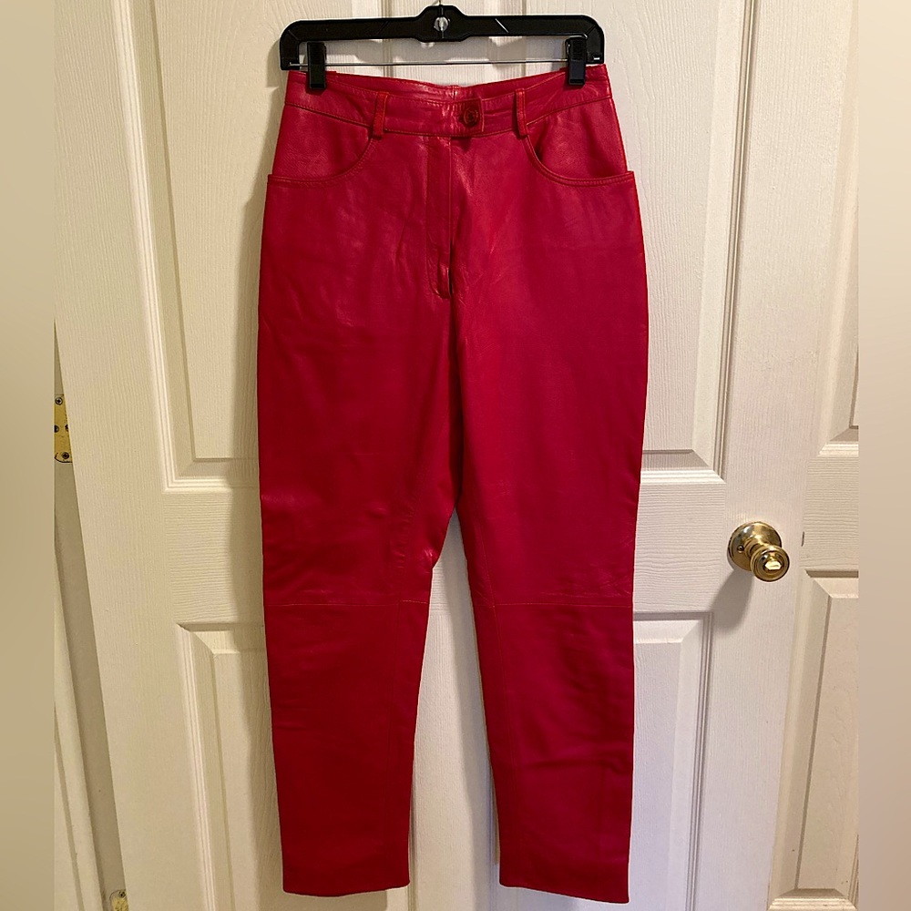 Genuine leather women’s pants size 5 red never worn